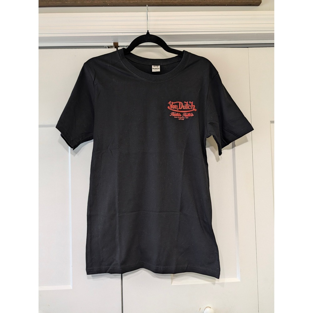 Von Dutch Kustom Kulture Black Graphic T-Shirt Small Wolf Winged Eyeball Tee